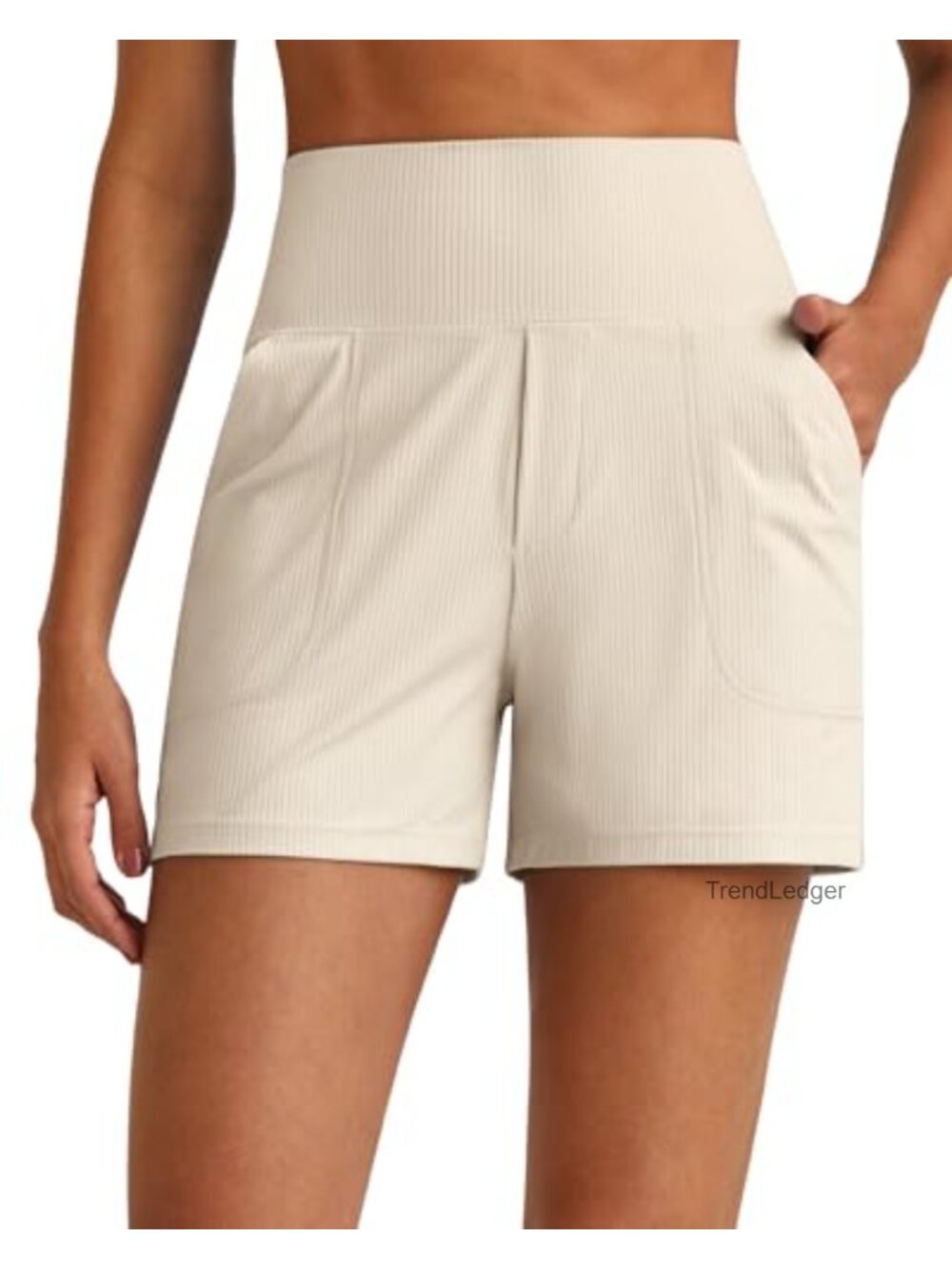 Ribbed High Waisted Bermuda Shorts with Pockets Athletic Lounge